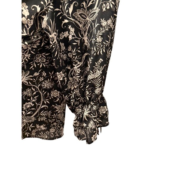 H&M Floral Black White Long Sleeve Blouse Polyester Botanical Print Sz L - Picture 8 of 12